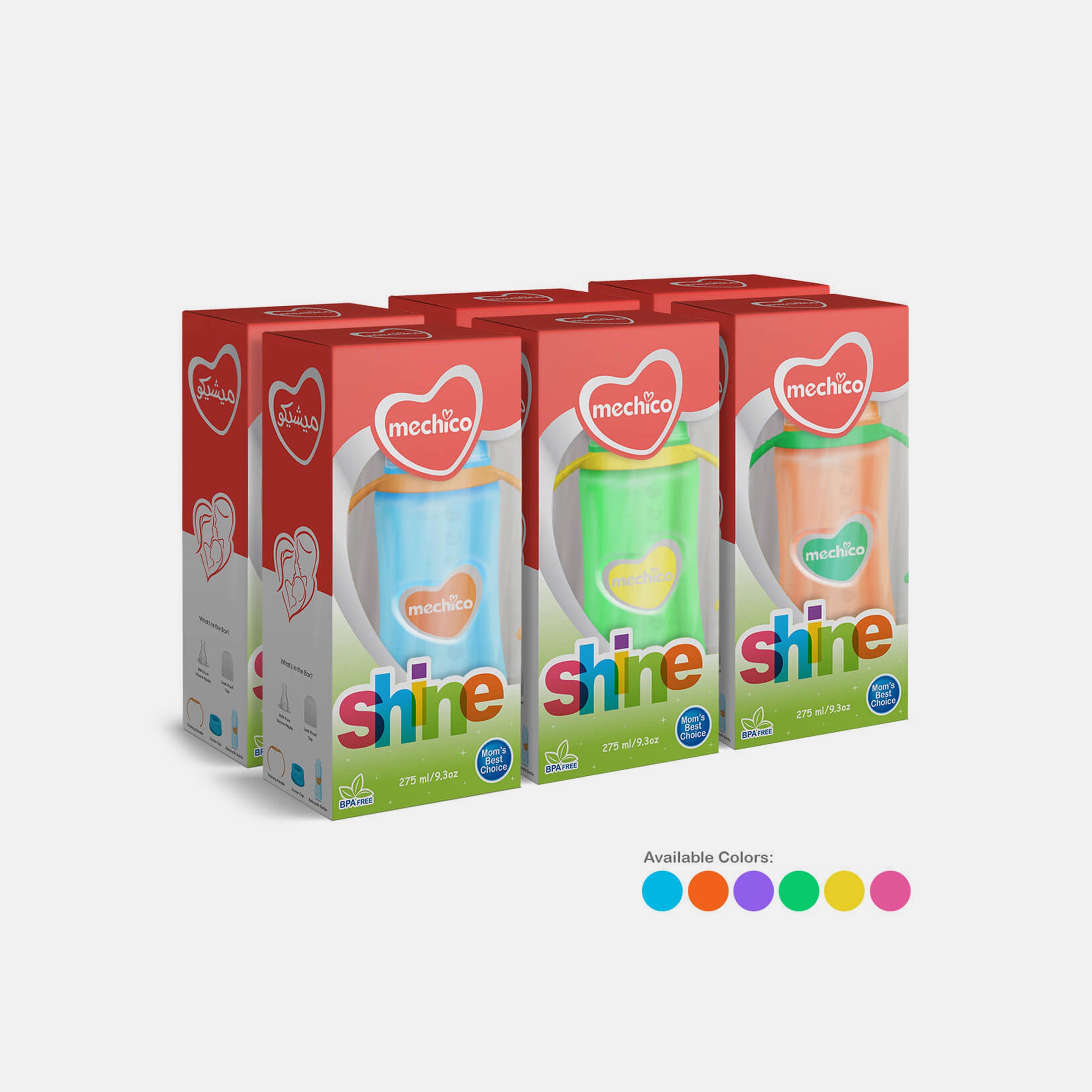 Mechico Baby Shine Feeding Bottle 275ML (Pack of 6)