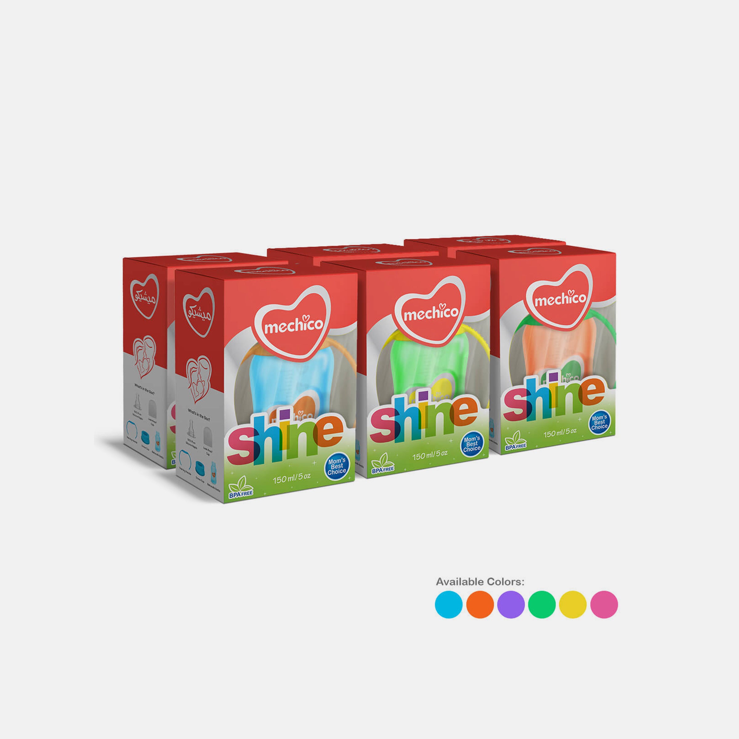Mechico Baby Shine Feeding Bottle 150ML (Pack of 6)
